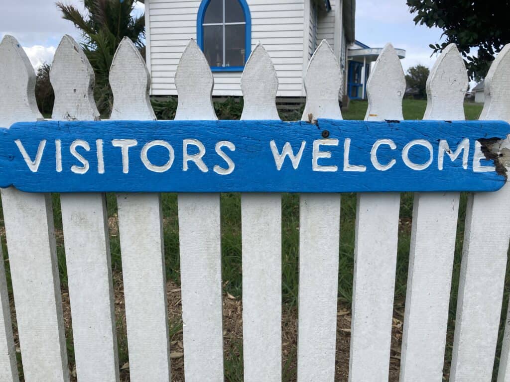 Visitors welcome sign outside St Johns Church Aotea